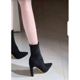 Breakj High Heel Short Boots Martin Boots Korean Version Of 2025 New Pointed Thick And Sleeve Elastic Velvet Skin Skin Skinned