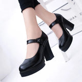 Arrival Women Classic Pumps Shoes Spring Summer Black Leather Mary Jane Heels Fashion Buckle Platform Shoes Woman