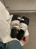 Breakj Version Of Fine Belt Combination One Word Soft Leather Square Head Slippers Female Open Toe Flat Bottom Beach