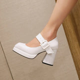 Top Qulaity Women Pumps New Spring Autumn Square High Heel Platform Black Red White Retro Mary Janes Japanese Dress Party