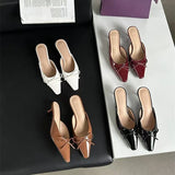 Breakj The Summer Of 2025, The New Bow In The Fine Heel Muller Shoes Half Slippers Women's Large-Size High-Heeled Single-Shoe Sand