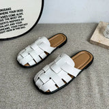 Half Slipper Female 2024 Summer New Retro Woven Hollow-Out Sandals Platform With A Foot Pedal Lazy