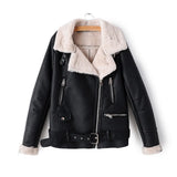Winter Fleece Faux Leather Jackets Fashion Motorcycle Women Red Thick Warm Suede Jacket Female Flocking