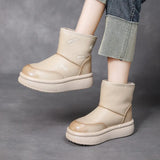 Breakj Cow Skin Thick Bottom Plus Velvet Warm Lamb Velvet Snow Boots Women's Shoes Winter New Retro Boots Age-Old Cotton