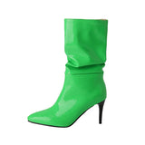 Breakj Fashion Women's Boots Painted Leather Pointed Thin Heel Middle Boots
