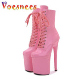 Women Zip Patent Leather 20CM Pole Dance Shoes Super High Heel Thick Platform Model Show Hentian Gao Nightclub Stage Short
