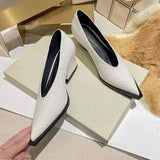 Spring Autumn New Waterproof Platform Solid Color Pointed Outwear Large Versatile Shallow Mouth Women's Shoes Single