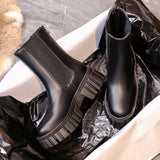 High Quality Ankle Boots for Women Autumn Motorcycle Boots Thick Heel Platform Shoes Woman Slip on Round Toe Fashion