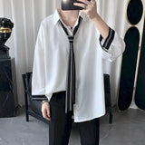 Shirt Men Bouse Women White Japanese Summer 2021 Short Sleeve Student Korean Loose Fairy Tie Shirts Retro