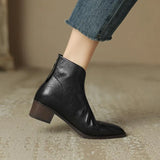 Breakj New Pointed Brown Vintage Martens Women's British Style V Mouth Ankle Boots Women's Thick Heel Short