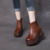 Breakj The Children Of Thin Boots Autumn And Winter New Cow Skin Pine Cake Bottom Leather Small Short Boots Soft Bottom Fashion Boots