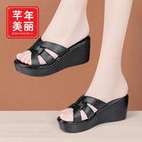 Heel Sandals Summer 2024 New Muffin Bottom Fish Mouth Sandals Large-Size Fashionable