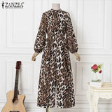 2022 Stylish Printed Jumpsuits ZANZEA Women Leopard Party Overalls Playsuits Casual OL Long Sleeve Elastic Waist Loose Romper
