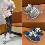 Women Peep-toe denim Sandals Breathable Summer Shoes Comfortable Casual Slippers Ladies New Flat Shoes Zapatos