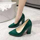 Heels Women's New Large Size Pointed Square With Shallow Fashion Patent Leather Thick With High Heel Professional Women's Single