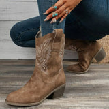 Breakj New Western Boots Cowboy Knight Boots Female Long Barrel Embroidered Retro Cowboy Boots Knight
