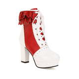 Kawaii Chunky High Heels Lolita Ankle Boots Womens Office Party Lace Up Brogues Platform Shoes Cosplay Motorcycle Snow