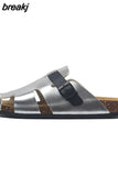 2023 New Summer Buckle Cork Slipper Casual Women Mixed Color Beach Outside Non-slip Closed Toe Cut-outs Slides
