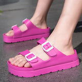Sandals Women 2022 Summer Thick Bottom Flat Platform Candy Color Two Buckle Mule Slippers Plastic
