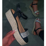 Summer 2020 Women Hemp High Heel Platform Outdoor Leisure Buckle Slippers Beach Sandals Ladies Sexy Biling