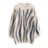 Autumn 2021 Women Basic O Neck Printed Sweater Vintage Batwing Long Sleeve Jumper Tops Female Casual Loose