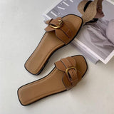 Metal Belt Buckle Flip-Flops Women Wear Square Belt Buckle Soft Bottom Beach Cold