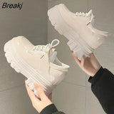 Autumn Women Platform Sneakers Chunky Ulzzang Fashion Ladies Casual Shoes Woman Leather Tenis Female White Black 6cm