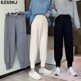 autumn winter chic Harem Pants Women Loose Trousers female Knitted Pants knit Trousers With Pockets Radish