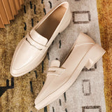 Ways pointed toe small leather shoes women flats shallow slip on loafers brogue shoes thick heels cut out one band