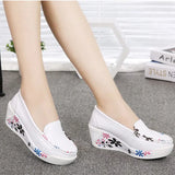 Shoes Loafers For Women 2021 Wedges Sneakers Floral Single Woman White Shoes Platform Breathable Female Vulcanized