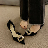 Breakj 2023 New Korean Version Of Fashion Square Button Metal Buckle Hollow High Heels Single Heel Women's