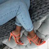Sandals High Thin Heels Black Green Orange Peep Toe Pointed Ladies Slippers Size 36 To 42 Slides Party Dress