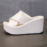 Thick Bottom Platform Slippers Women 2022 Summer Outdoor Cross Strap Wedges Slides Woman Non Slip Beach Flip