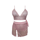2025 New Swimsuit Women's Swimsuit Solid Color Bare Back Three-Piece Bikini Print Sexy Lady