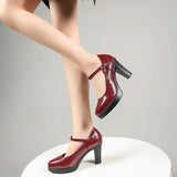 Breakj Mary Shoes Fashion Spring And Autumn Mid-Fashion Fashion Thick Heel Tip Buckle Waterproof Table Printing Surface