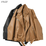 Spring Autumn Faux Leather Jackets Women Loose Casual Coat Female Drop-shoulder Motorcycles Locomotive Outwear With