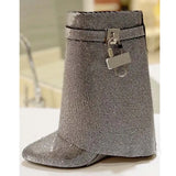 Breakj Fashion Winter New Round Slope With Super High Heel Large Size Rhinestone And Knee Ankle Boots Thigh