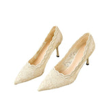 Breakj Heel Wedding Shoes Women's Shoes White Lace High Heels 2025 Fashion Temperament Pointed Single Shoes Gentle Mary Jane