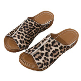 Breakj Bottom Slippers Female 2024 Summer Leopard Print Fashion Patchwork One-Line Flat