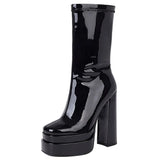 Big Size 43 Black Zipper High Heel Mid Calf Platform Women GO GO Boots Trendy Cosplay Elegant Luxury Winter