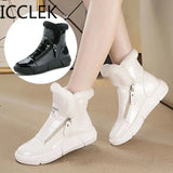 Platform Boots Women Sneakers Shoes Woman High Top Casual Shoes Wedge Zipper Booties Warm White Botas Mujer