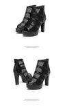 2022 Peep Toe Sandal Boots Mesh Summer Heels Women's High Heeled Platform Shoes Hollow Out Square Heel Back Zip