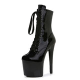 Women Zip Patent Leather 20CM Pole Dance Shoes Super High Heel Thick Platform Model Show Hentian Gao Nightclub Stage Short