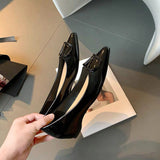 Breakj 5Cm Invisible Inside The High-Skin Temperament Pointed Side Button Single Shoe French Nude Color Single