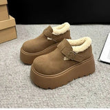 Breakj Women's Shoes Winter Female Cotton Shoes Pure Color British Style Fashion Versatile Thick Platform Increased Warm Student Commuting