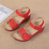 Summer New Retro Women's Shoes Sandals Car Line Hole Shoes Large Size Round Head Slope Heel Comfortable Sandals
