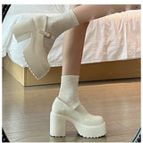 Women Classic Pumps Fashion Platform Shoes On High Heels Chunky Heel 2023 Spring Fashion Marry Jane Punps Buckle Strap