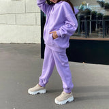 Elegant Solid Sets For Women Warm Hoodie Sweatshirts And Long Pant Fashion Two Piece Sets