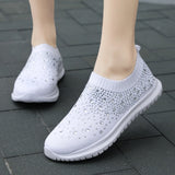 Women Sneakers Mesh Breathable Rhinestone Casual Platform Shoes For Ladies Slip On Comfortable Outdoor Female