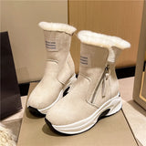 Breakj New Round Head Plus Velvet Warm Side Zipper Low Tube Flat Bottom Casual Student Women's Snow